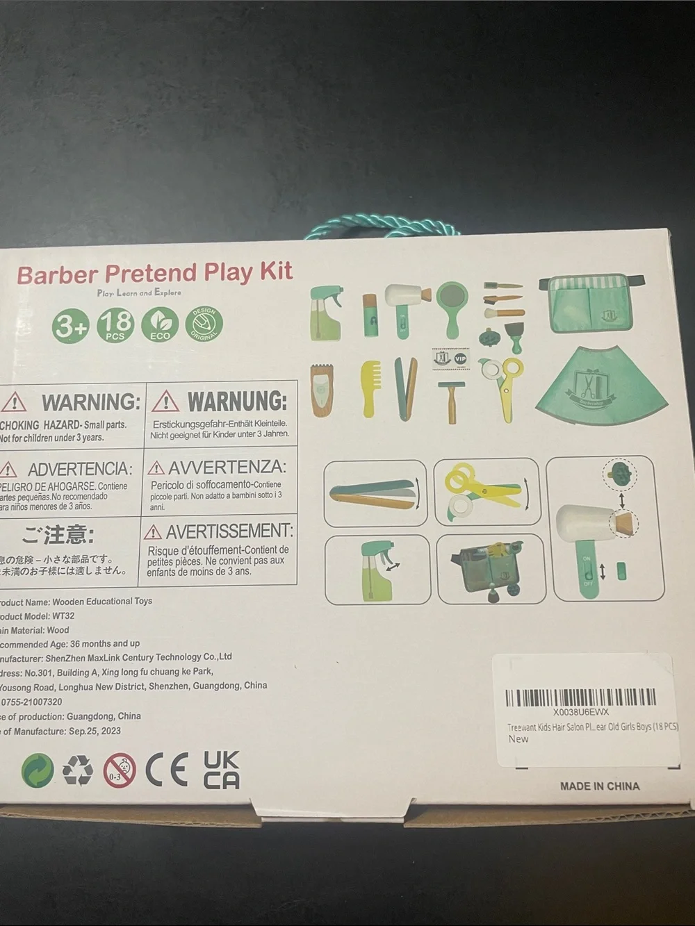 Wooden Play Barber Set NWT and all the accessories see box for full details